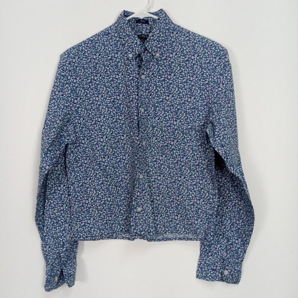 J.Crew Mens Slim Fit Flex Washed Floral Button Down Shirt Small Blue Long Sleeve